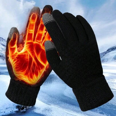 1pc Unisex Thickened Fluff Knitted Jacquard Touch Screen, Foldable Gloves For Riding, Dating, Winter
