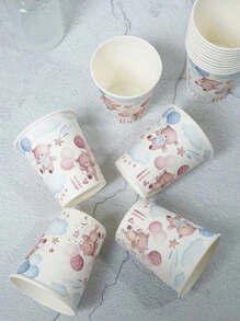 10pcs/25pcs Teddy Bear Balloon Themed Paper Cups, Disposable Paper Cups, 9-Ounce/250ml Paper Cups, Disposable Beverage Cups, Disposable Coffee Cups For Birthday Parties, Suitable For Weddings, Homes, Offices, Beverage Cups, Cold Drink Cups, Hot Tea Cups, Coffee Cups, Dining Cups, Birthday Party Supplies And Accessories - Multicolor - View 2