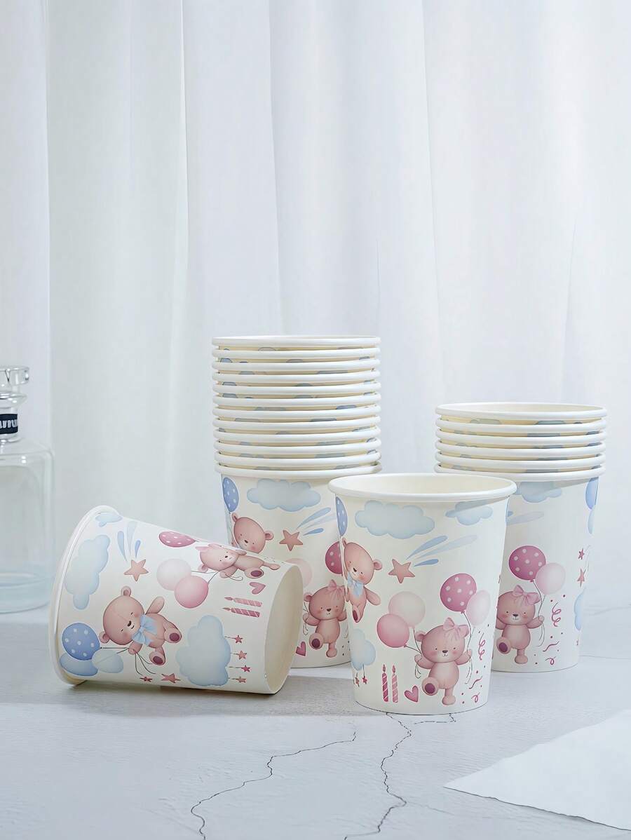 10pcs/25pcs Teddy Bear Balloon Themed Paper Cups, Disposable Paper Cups, 9-Ounce/250ml Paper Cups, Disposable Beverage Cups, Disposable Coffee Cups For Birthday Parties, Suitable For Weddings, Homes, Offices, Beverage Cups, Cold Drink Cups, Hot Tea Cups, Coffee Cups, Dining Cups, Birthday Party Supplies And Accessories - Multicolor - View 1