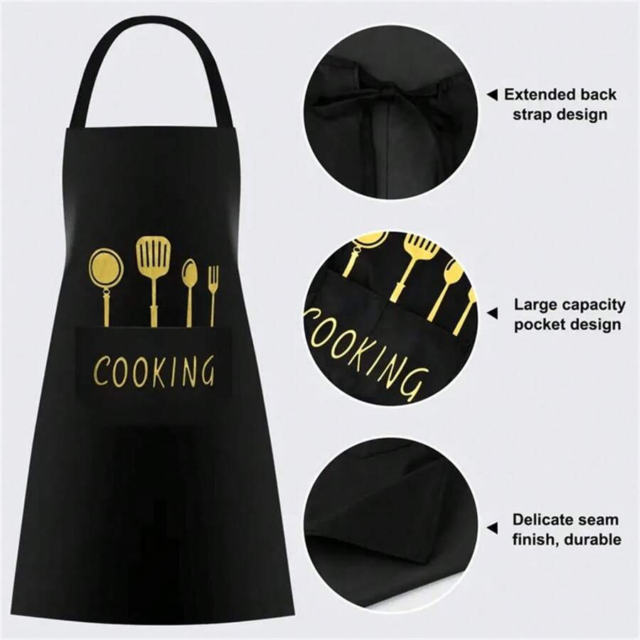 1 chiếc tạp dề chống thấm nước có họa tiết thìa và nĩa, thích hợp cho nhà bếp, sân vườn, sử dụng trong gia đình - Nhiều màu - Xem 1