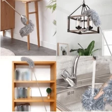 Espanador de Pó Para Limpeza em Microfibra Com Cabo Extensor e Retrátil Lavável 2,8m Novidade - Cinza - Visão 5