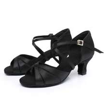 Latin Dance Shoes For Women Soft Sole Rhinestone Buckle Salsa Ballroom Performance Shoes Professional Practice Dance Shoes 5/7cm Heel, 34-41EU. - Gót đen 5cm - Xem 4