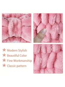 3 件套 Spa 头带和腕带套装，适用于洗脸、蓬松护肤、蓬松头带袖口、适合女士和女孩、带蝴蝶结的柔软法兰绒淋浴配件（粉色） - 粉色 - 查看 4