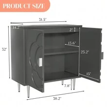ALSOTOP Flower-Shaped Double Opening Door Cabinet – Elegant Storage Organizer For Home, Living Room, Or Bedroom - Xám - Xem 5