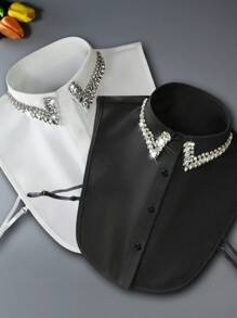 1 pièce col détachable de luxe haute qualité avec strass brillants, accessoire de mode élégant et polyvalent pour blouse, convient pour le printemps, l'été, l'automne et l'hiver