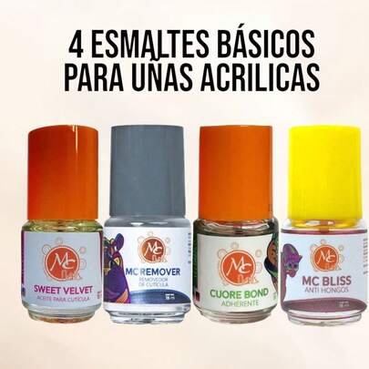 Kit 4 básicos Para Uñas Acrilicas Y De Gel, McNails, 15 ml c/u.