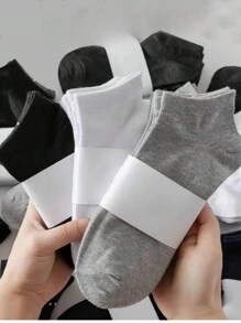 10/30 Pairs Unisex Short Socks, Thin, Breathable, Moisture-Wicking, Solid Colors Black/White/Grey Casual Ankle Socks, Spring/Summer