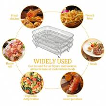 3-Layer Stacking Rectangular Stainless Steel Filter Rack, Cooking Accessories For Air Fryer, BBQ, Kitchen Filtration Net Stand - Silver - View 5