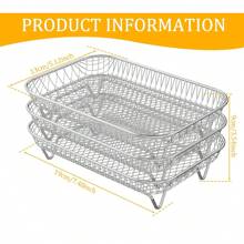 3-Layer Stacking Rectangular Stainless Steel Filter Rack, Cooking Accessories For Air Fryer, BBQ, Kitchen Filtration Net Stand - Silver - View 2