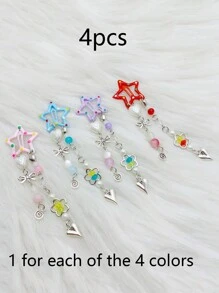 2个装女士可爱多巴胺星星流苏BB夹，Y2K少女风侧刘海发夹，时尚发型配饰，适合外出、派对、日常休闲佩戴，爪夹发爪发夹，发饰