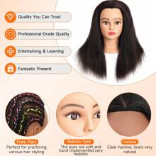 Mannequin Head Human Hair Mannequin Head With Hair 14 Inch 100% Real Hair Manikin Head Doll Head For Hair Styling Hair Mannequin Head - Black - View 4