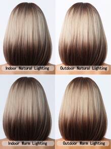Peruca Bob de 14 Polegadas, Peruca de Cabelo Degradê Rosa para Mulheres, Cabelo Médio Liso com Franja, Fibra Sintética Adequada para Uso Diário, Festa, Festa, Férias, Natural, Elegante, Romântica, Sexy, Simples