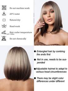 Peruca Bob de 14 Polegadas, Peruca de Cabelo Degradê Rosa para Mulheres, Cabelo Médio Liso com Franja, Fibra Sintética Adequada para Uso Diário, Festa, Festa, Férias, Natural, Elegante, Romântica, Sexy, Simples