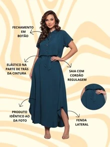 Women's Tailored Set Cropped Top And Long Round Half Moon Skirt Social Slit Evangelical Fashion - 杏色 - 查看 7