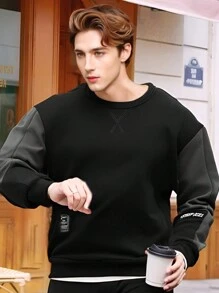 Men's Fleece Sweatshirt, Crew para Hombre, Sudadera de vellón de manga larga con cuello redondo para hombre - Negro - Ver 2