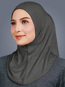 1pc Women Muslim Solid Color Crystal Linen Convenient Hijab Headscarf, Soft Breathable UV-Protection Underscarf Cap, Suitable For Daily Wear, Al-Amira - Solid Color Convenient Headscarf - View 8