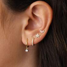 4 Stücke Ohrstecker Set mit Kubikzirkonia Sternblättern für Frauen, 18 Karat vergoldeter Edelstahl und Kupfer Ohrreifen Knorpel Schmuck