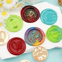 CYFUN DESIGN 1 PC Happy Birthday/With Love/Thank You Words Pattern Wax Seal Stamp Head NO Handle Detachable Sealing Stamp Stamp Head For Letter Invitation Card Wedding Gift Package Holidays,Back To School,School Supplies