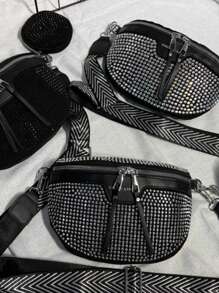 百搭时尚胸包、单肩包/斜挎包或胸包，配有闪亮水钻装饰和零钱包，流行款式，女式包包套装，配有手提包 - 彩色 - 查看 1