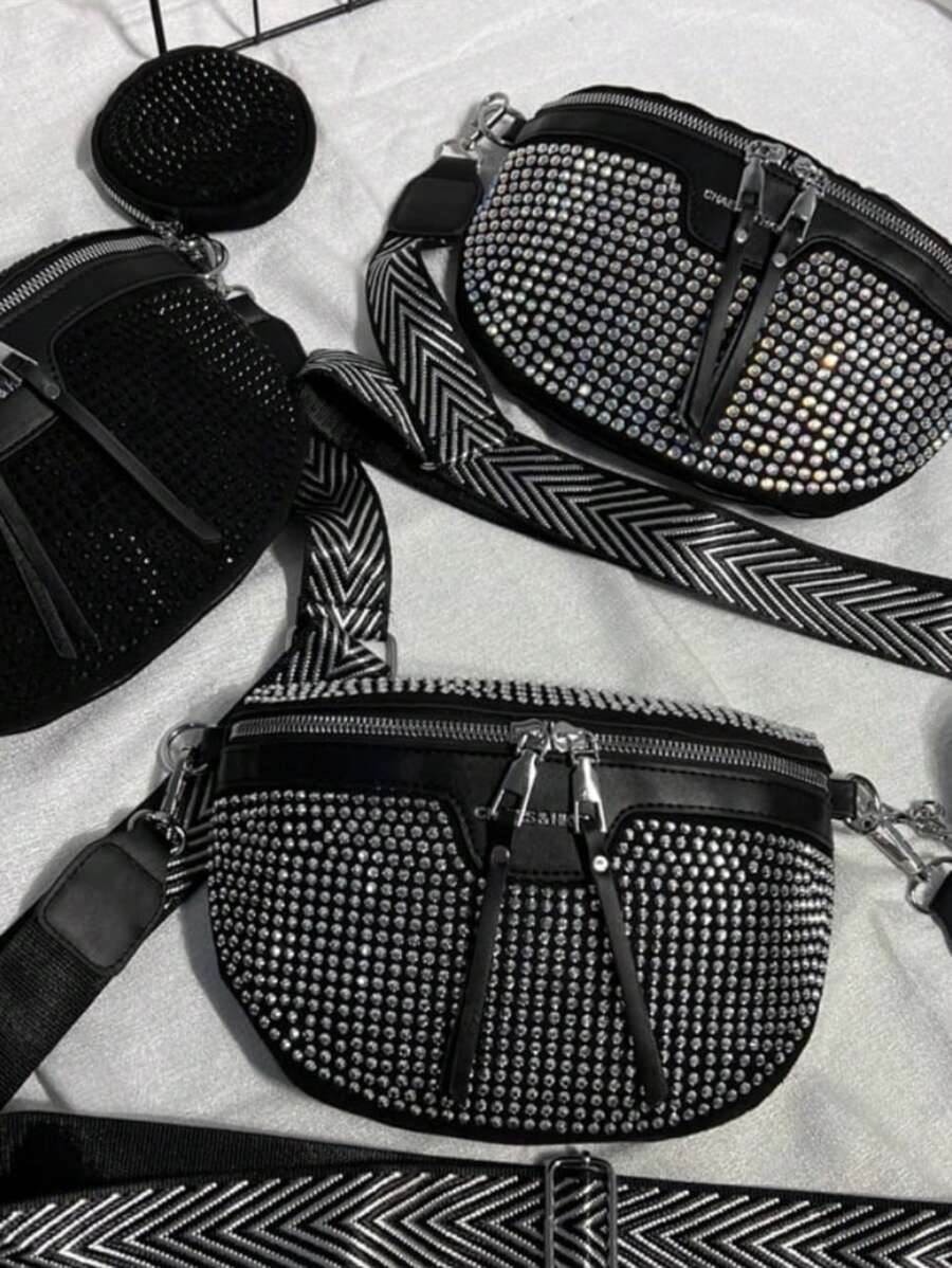 百搭时尚胸包、单肩包/斜挎包或胸包，配有闪亮水钻装饰和零钱包，流行款式，女式包包套装，配有手提包 - 彩色 - 查看 1