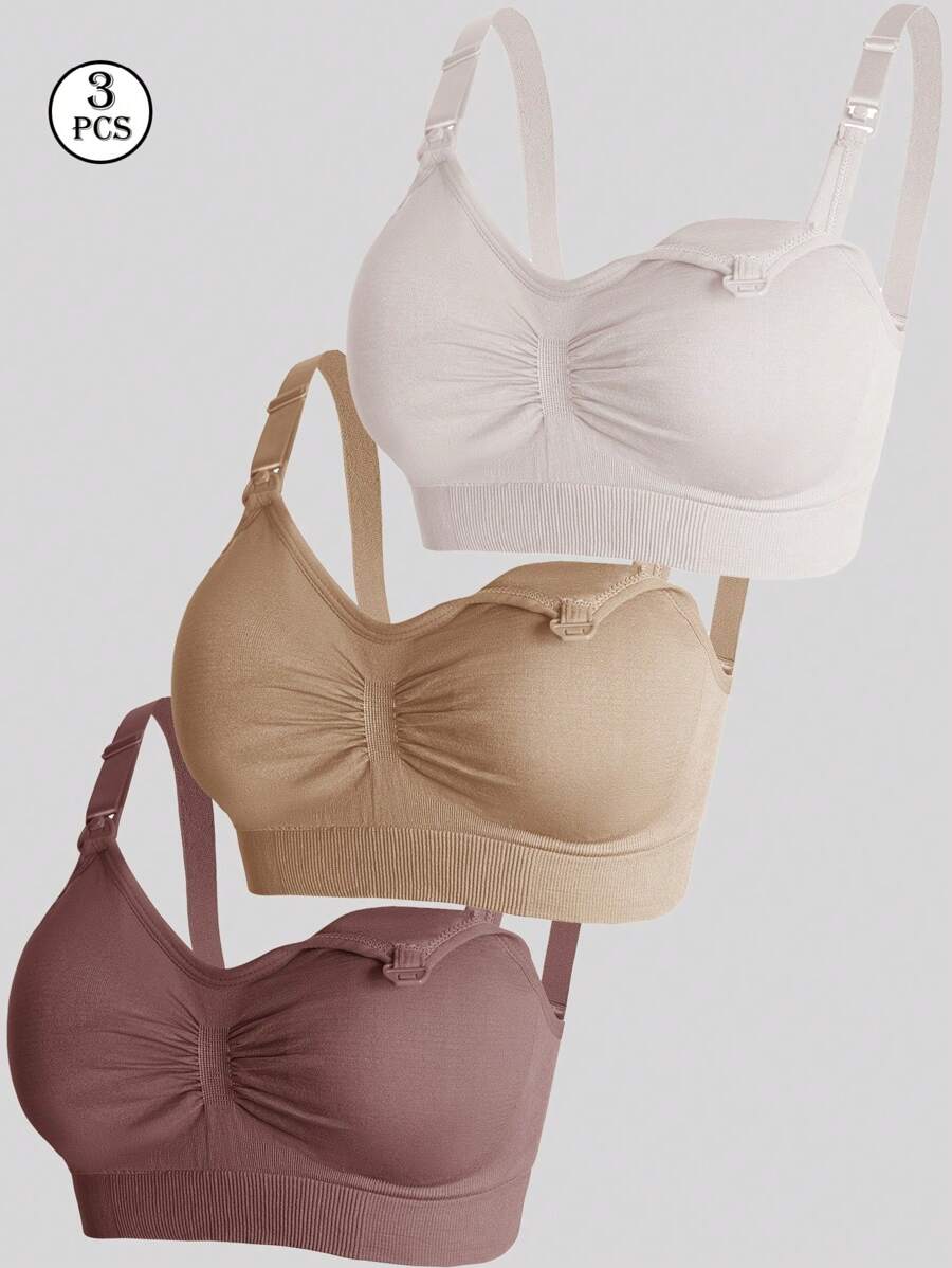 Hart & Haze 3 chiếc áo ngực cho con bú bằng nylon dành cho bà bầu, màu đen, đỏ tía, tông màu da sẫm, áo ngực cho con bú không đường may, thoải mái, gợi cảm, khóa cài phía trước