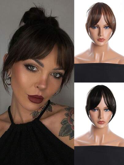 1 件装夹式刘海中分刘海假发黑色/棕色/金色合成假发片刘海假发片夹式接发适合女士女孩耐热适合日常佩戴角色扮演音乐节派对使用