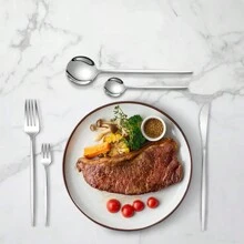 5 件套不锈钢牛排刀、叉和勺餐具套装、餐勺和甜点勺、适用于家庭聚会、餐厅和派对、厨房、圣诞礼物 - 彩色 - 查看 7