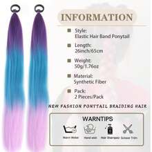 Rabo de cavalo reto sintético com elástico para cabelo, tranças coloridas, extensões de cabelo, acessórios para mulheres, festa de ano novo, extensões de rabo de cavalo trançadas azuis e rosa, festival rave, extensões de cabelo coloridas para tranças