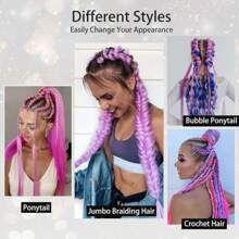 Rabo de cavalo reto sintético com elástico para cabelo, tranças coloridas, extensões de cabelo, acessórios para mulheres, festa de ano novo, extensões de rabo de cavalo trançadas azuis e rosa, festival rave, extensões de cabelo coloridas para tranças