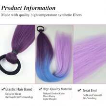 Rabo de cavalo reto sintético com elástico para cabelo, tranças coloridas, extensões de cabelo, acessórios para mulheres, festa de ano novo, extensões de rabo de cavalo trançadas azuis e rosa, festival rave, extensões de cabelo coloridas para tranças