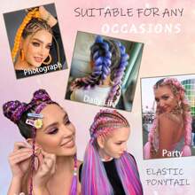 Rabo de cavalo reto sintético com elástico para cabelo, tranças coloridas, extensões de cabelo, acessórios para mulheres, festa de ano novo, extensões de rabo de cavalo trançadas azuis e rosa, festival rave, extensões de cabelo coloridas para tranças