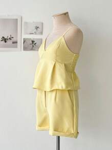Women's Set Shorts + Cropped Top Ruffle - 黃色 - 查看 3