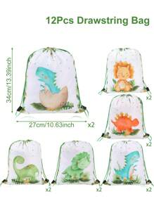 6/12pcs Green Leaf Dinosaur Theme Party Set, Dinosaur Theme Birthday Party Gift Packaging Supplies Gift Bags, Reusable, Suitable For Gender Reveal Party, 1st Birthday Tabletop Decor, Dinosaur Theme Backpack, Snack Storage Bags - Baby Dinosaur - View 10