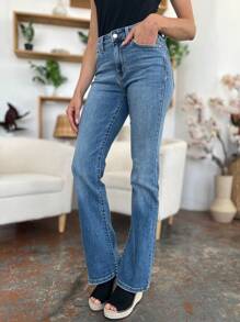 Full Size Mid-Rise Waist Straight Jeans - 酸性介質 - 查看 4