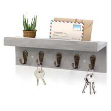 5钩木质钥匙邮件收纳架，壁挂式设计，适用于玄关、走廊、厨房、农舍风格 - 5 Hooks - 查看 11