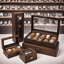 Wooden Grain Leather Dust-Proof Glass Lid Watch Storage Box, Premium Elegant Home Use Watch Organizer Display Case, Jewelry & Wristwatch Collection Box Gifts For Women Back To School