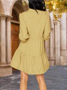 Womens Fall Long Sleeve Tunic Dress Casual V Neck Loose Ruffle Tiered Dress