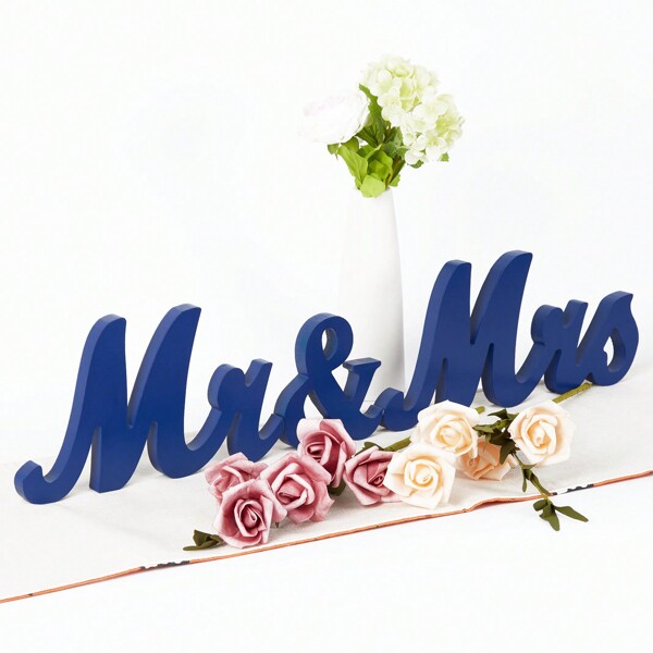 Panneau en bois de style vintage M. et Mme, lettres en bois M. et Mme, panneaux de mariage rustiques pour table de mariage, accessoires photo, table de fête, dîner, décorations de mariage rustiques, blanc, bleu