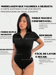 Women's Polo Neck Suplex Short Sleeve Bodysuit Bori Premium Sleeve - 鏽棕色 - 查看 3