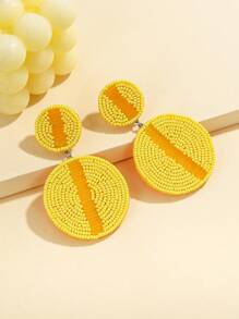 1 对手工编织玻璃珠几何圆形耳环，简洁优雅，适合女性日常佩戴