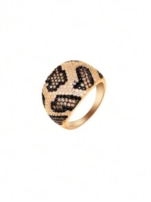 1 pieza Anillo grande para dedo con patrón de leopardo y serpiente con pavé de circonita cúbica de lujo, accesorio de joyería creativo y único para compromiso, desfile, boda y fiesta