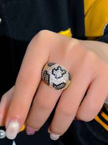 1 pieza Anillo grande para dedo con patrón de leopardo y serpiente con pavé de circonita cúbica de lujo, accesorio de joyería creativo y único para compromiso, desfile, boda y fiesta