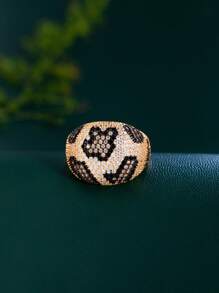 1 pieza Anillo grande para dedo con patrón de leopardo y serpiente con pavé de circonita cúbica de lujo, accesorio de joyería creativo y único para compromiso, desfile, boda y fiesta