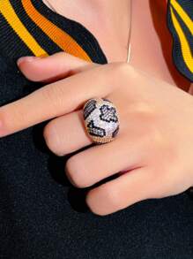 1 pieza Anillo grande para dedo con patrón de leopardo y serpiente con pavé de circonita cúbica de lujo, accesorio de joyería creativo y único para compromiso, desfile, boda y fiesta