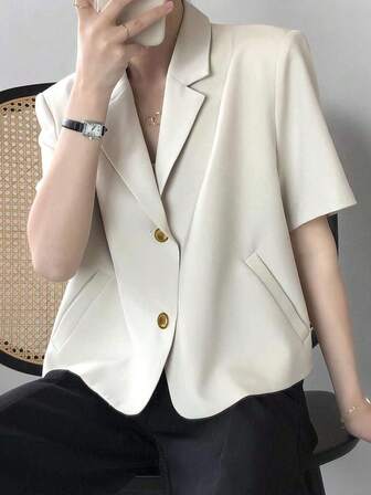 Chaqueta de camisa de manga corta para mujer, atuendo exterior elegante y de negocios casual, adecuada para ir al trabajo, temporada de graduación, Día de la Independencia