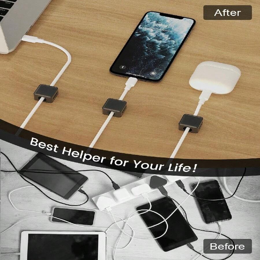 磁性电线整理器，6 件装粘性充电线夹，适用于床头柜，轻松固定电线夹，用于电话、家庭、办公室、办公桌的电线管理 | 通用 | 强磁铁