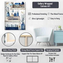 1 Pc Blue Bathroom Decor Wall Art Rustic Blue Bathroom Canvas Wall Decor Bathroom Please Seat Yourself Sign Print Painting Vintage Aesthetic Bathroom Picture Artwork Decor