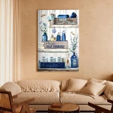 1 Pc Blue Bathroom Decor Wall Art Rustic Blue Bathroom Canvas Wall Decor Bathroom Please Seat Yourself Sign Print Painting Vintage Aesthetic Bathroom Picture Artwork Decor