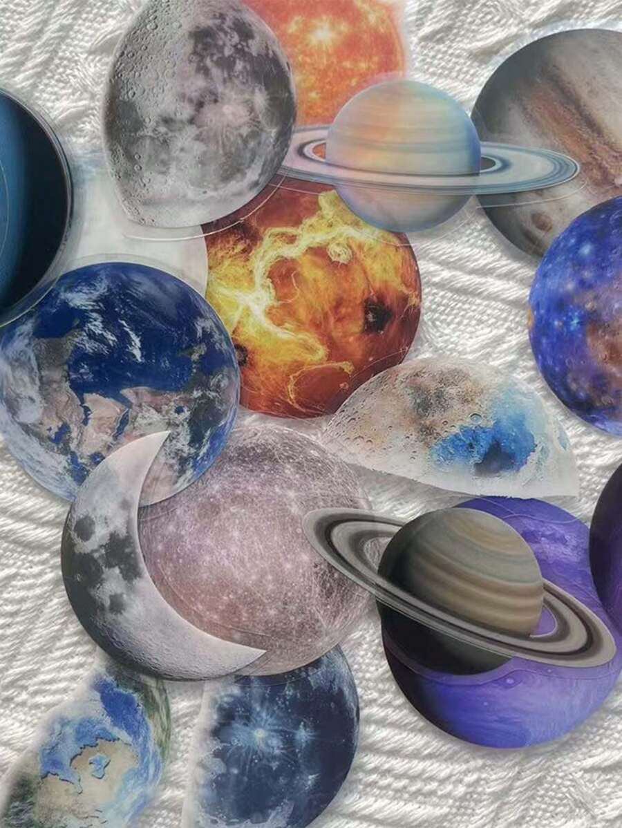 50 miếng dán trong suốt Planet PET cho sổ tay, máy tính xách tay, sổ lưu niệm, nhật ký, đàn ghi ta, mũ bảo hiểm, hộp lưu trữ, miếng dán DIY chống thấm nước, đồ dùng học tập, trở lại trường - Nhiều màu - Xem 1