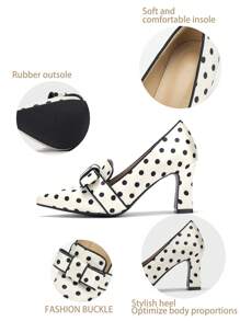 Tacones altos elegantes blancos para fiesta con puntera puntiaguda, tacón grueso y decoración de mariposa, cómodos - Blanco y Negro - Ver 6
